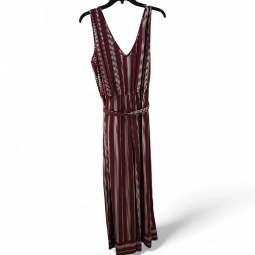 Xhilaration Terracotta Striped Sleeveless V neck button up wide leg jumpsuit‎ L